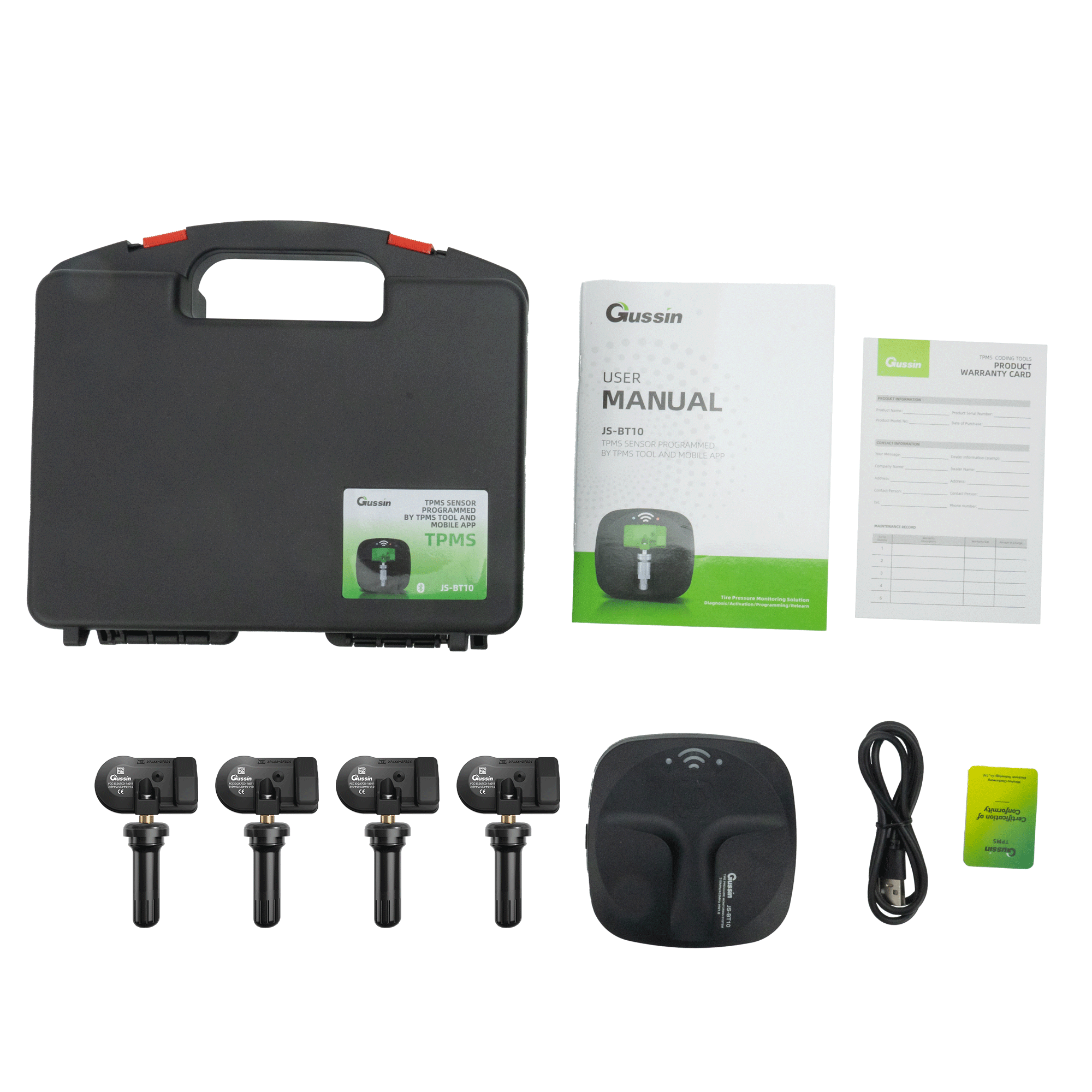 Gussin 16088B 4pcs 1 Trigger Programmable Digital TPMS Monitor Sensor Rubber Valve Mobile App System Phone 315/433MHz 5-Year Battery