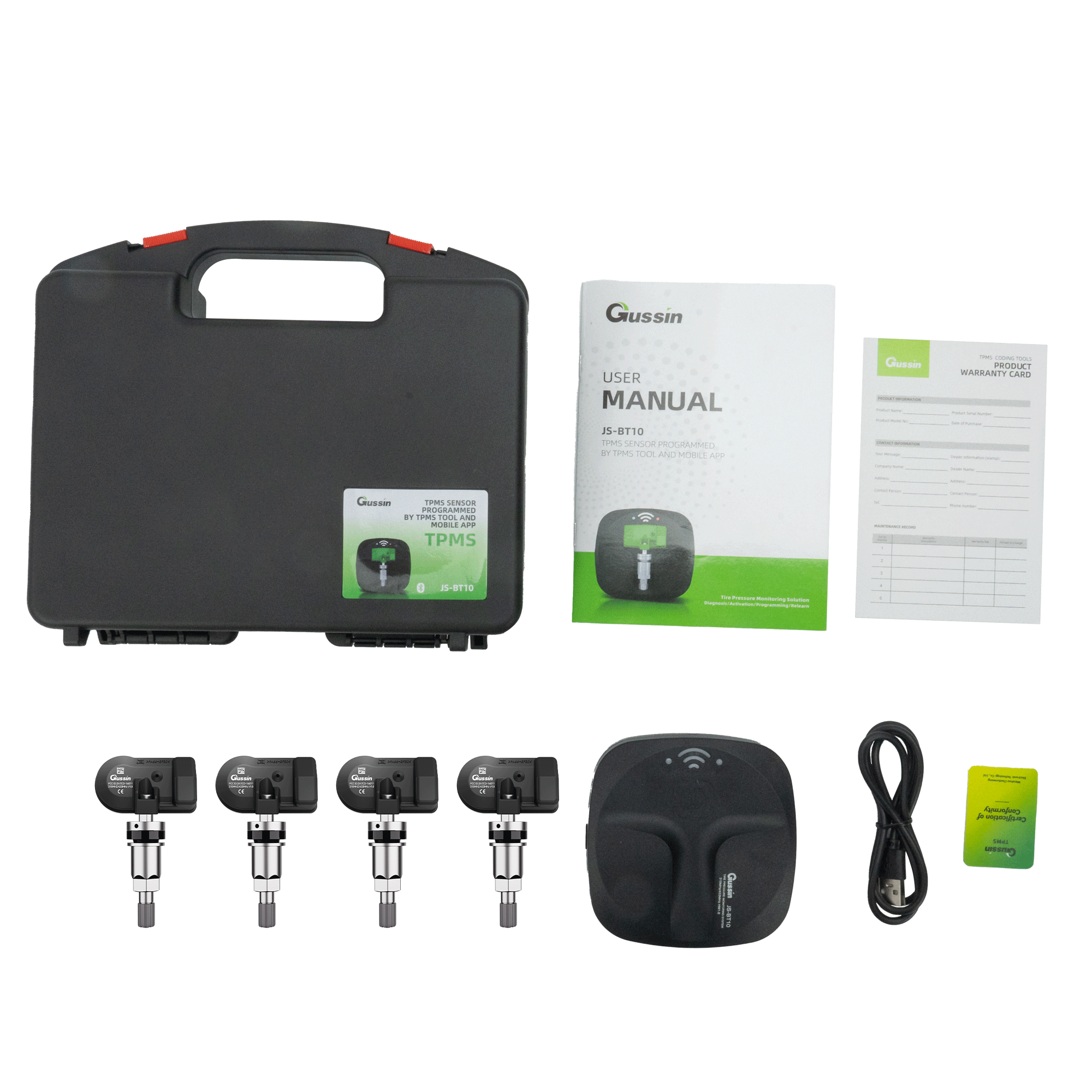 Gussin 16088A 4pcs 1 Trigger Programmable Digital TPMS Monitor Sensor Rubber Valve Mobile App System Phone 315/433MHz 5-Year Battery